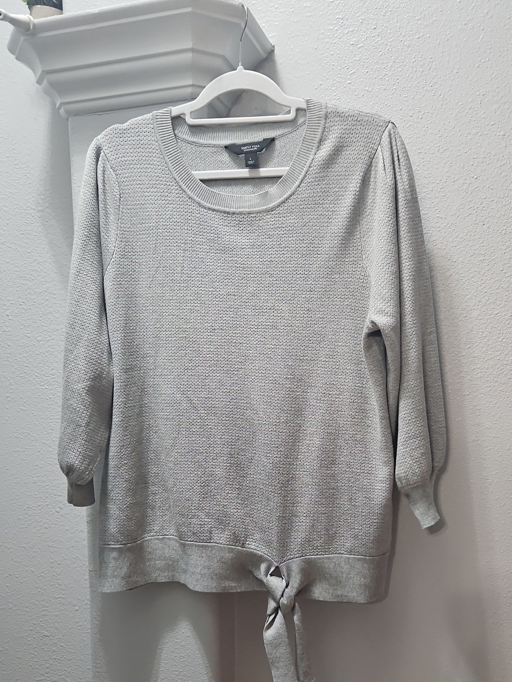 Simply Vera Vera Wang Light Gray Tie-Front Scoop Neck Sweater